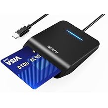 AKERU CAC Card Reader USB C with LED Indicator, DOD Military Common Access, 5 feet Long Cable. Universal Compatibility, Compact PIV Smart Card Reader Type C Compatible with Windows, Mac OS Black