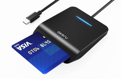 AKERU CAC Card Reader USB-C with LED, 5ft Cable, Windows/Mac