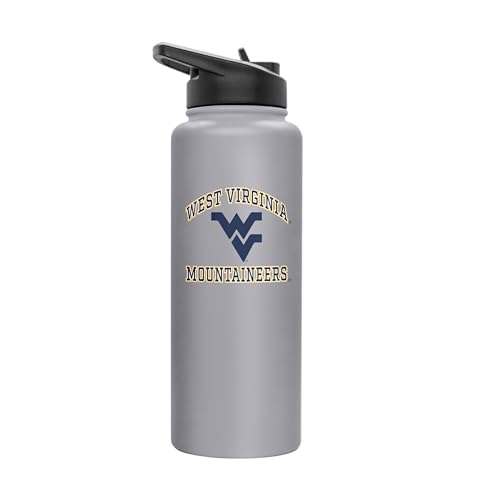 Image of Logo Brands NCAA West Virginia Mountaineers 34oz Athletic Quencher Bottle - Double-Wall Insulated, Stainless Steel, No-Spill Lid, Easy Carry Handle