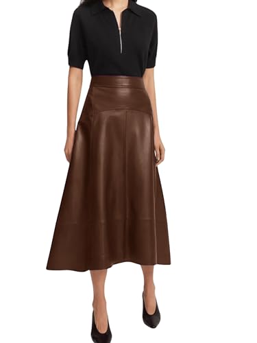 Jild Real Lambskin Leather Skirts for Women High Waist Classical Mid Length Going Out Skirt with Stylish Patchwork2