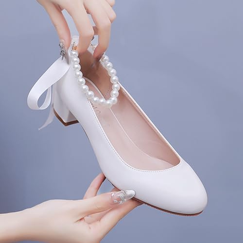 Generic Women's Low Chunky Heels Round Pumps Comfortable Low Kitten Office Shoes Wedding Party Bridal Dress Shoes 3Cm 5