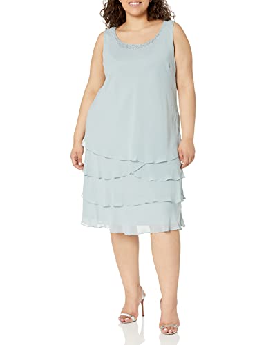 Image of S.L. Fashions Women's Mother of The Bride Tiered Jacket Dress with Shoulder Embellishment