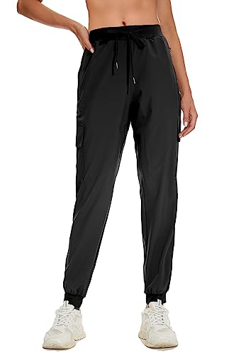 Smeng Black Joggers For Women Quick Dry Lightweight Elastic Waist Pants For Women Ankle Length Hiking Travel Pants Medium #TOP2