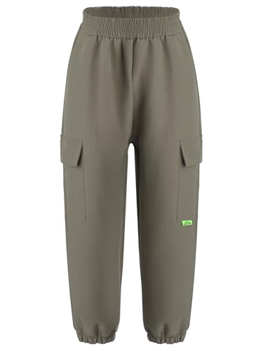 Kids Girls Boys Cargo Pants Thermal Fleece Lined Thick Sweatpants with Pockets for Outdoor Camping Skateboarding