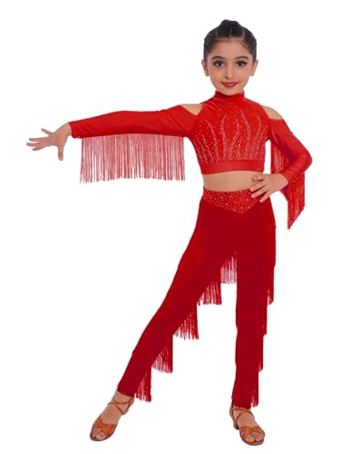 Haut danse manches longues plumes et pantalon bordeaux pour filles