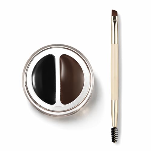 THXFUNAREA Gel Eyeliner Waterproof y Gel para Cejas – Negro y Marrón en Tarro de Doble Compartimento, Larga Duración, con Pincel de Doble Cabezal, Kit de Maquillaje de Ojos para Mujer