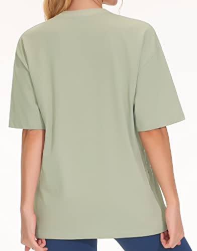 Origiwish Women's Oversized Workout T-Shirts Loose Fit Gym Athletic Short Sleeve Summer Casual Tops Light Green #TOP1