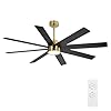 WINGBO 72″ Large DC Ceiling Fans with Lights and Remote, 3 Downrods, 8 Plywood Blades, 6-Speeds Reversible DC Motor, 3CCT, Indoor Ceiling Fan for Bedroom Living Room Patio, Brass and Black