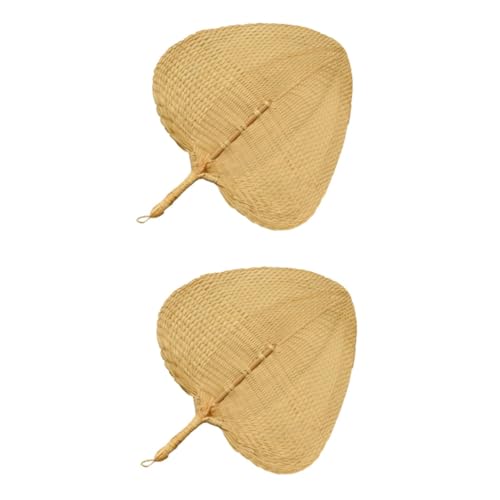 Cabilock 2 Piezas ventilador fresco de hoja de palma abanicos tejidos a mano abanicos de hoja de palma abanicos de palma natural manual ventilador de mano ventilador de totora Bambú