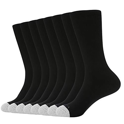 WANDER Mens Crew Cushion Socks Breathable Athletic Sports Socks Moisture Wicking Cotton Thick Socks (Socks Size:10-13, 8 Black)