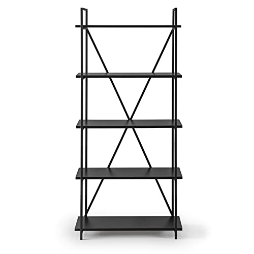 Moonwalk Bookcase, Modern And Stylish Open Shelf Bookshelf, Engineered Wood Shelves And Powder-Coated Steel Frame, Ideal For Home Office Setup, Easy Assembly, European Made (Black) #TOP7