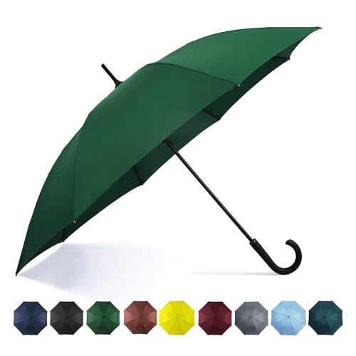 SoulRain Large Travel Umbrella Windproof 50 Inch Automatic Open Oversized J Handle Stick Umbrellas for Men and Women Unbreakable Strong Green