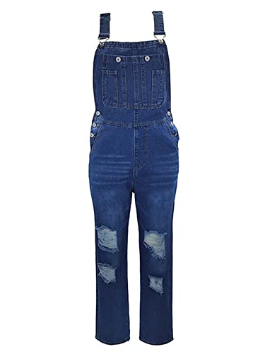 Ladyful Women's Classic Ripped Bib Denim Overalls Pant Jean Jumpsuit Romper Trouser (Dark Blue, 16/18) #TOP1
