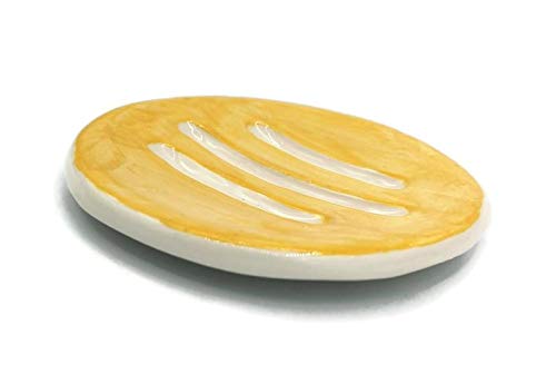 Handmade Ceramic Soap Dish For Bathroom Or Kitchen, Sponge Holder (Yellow) #TOP2