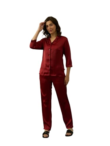 Image of STORIES OF BANNO'S SWAGGER Women Satin Solid Night Suit Set | Premium Soft Satin Nightwear Pajama Set | Stylish Comfortable Sleepwear for Ladies | Elegant Lounge Wear Night Dress