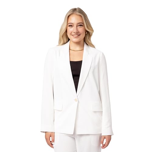 YORK & LANE Womens Travel Blazer, White, Comfortable and Lightweight, Compact and Wash Friendly, Wrinkle Resistant, Includes Convenient Packable Bag, Size Large