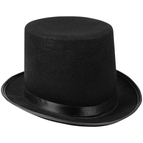 Uonlytech 1 Pcs Halloween Black Felt Magician Hat High Top Headdress Jazz Cap Head Cover Props Gentleman Hat Party Supplies