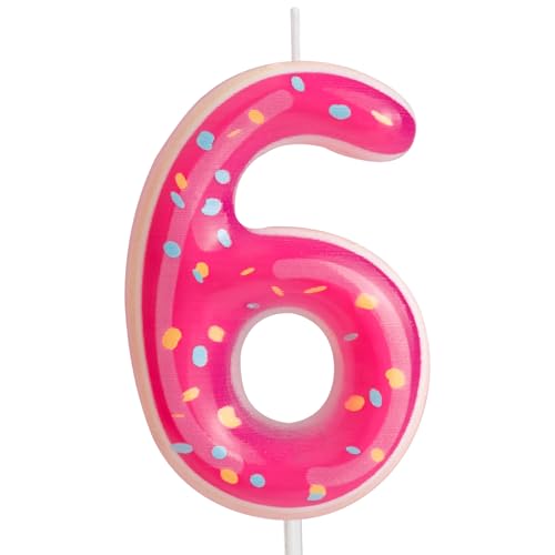 Cxryrzhe 6th Birthday Candles Number 6 Pink Donut Birthday Party Donut Theme for Baby Girl Boy Birthday Cake Topper Graduation Celebration Anniversary Wedding Dessert Fruit Party Decorations