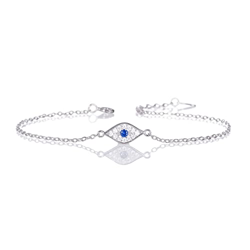 Dainty Evil Eye Bracelet in 925 Sterling Silver for Women, Silver, Yellow Gold, or Rose Gold Evil Eye Bracelet with Sparkling Cubic Zirconia Stones