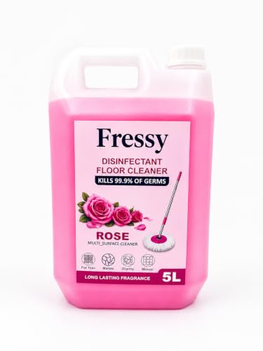 Image of FRESSY Disinfectant Floor Cleaner Liquid 5L - Rose Blossom Multi-Surface Cleaner for Bathroom, Tiles, Marble, Granite & Mosaic | Kills 99.9% Germs | Long Lasting Fragrance