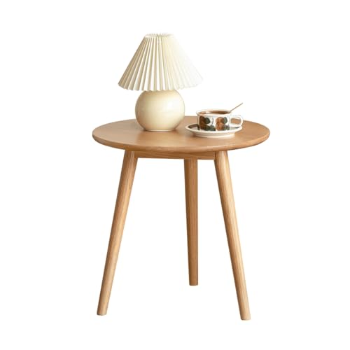 YESWOOD サイドテーブル 直径50cm 高さ50cm 丸テーブル ナイトテーブル カフェテーブル 丸型 ミニテーブル ラウンドテーブル オーク材 無垢材 木製 天然木 ナチュラル ブラウン 組立簡単 北欧 おしゃれ 可愛い ベッド リビング 無垢材