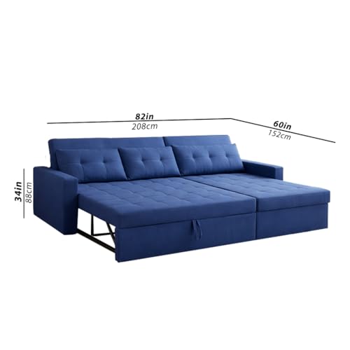 Image of Emilio 4 Seater RHS L - Shape Pull-Out Sofa Cum Bed Sofa for Living Room (Blue Fabric Color) Premium Fabric Sofa Set for Living Room Sofa Cum Bed