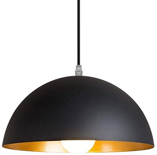 HANFCB Ceiling Light 1-Light Pendant Lamp Barn Pendant Light Retro Chandeliers with Dome Shape Ceiling Hanging Lighting Dome Black Industrial Chandelier Metal Lampshade E27 Lamp Holder