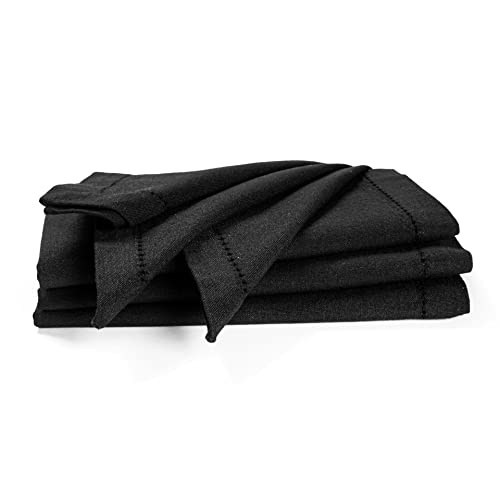 Palisa Black Cotton Napkins Set of 4 | Premium Hemstitch Detailing Cloth Dinner Napkins 18x18 Inch | Soft Washable & Reusable Table Napkins for Everyday Use Weddings Parties Restaurants & Hotels
