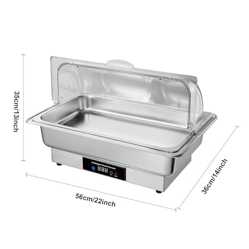 Elektrischer Buffetwärmer, elektrische Chafing Dishes - Lebensmittel-Heiztablett mit Temperaturkontrollanzeige,Beheizte Buffet-Servierstation aus Edelstahl, 9 Qt Chafing Dishes mit Rolldeckel-Abdeckun – Bild 5