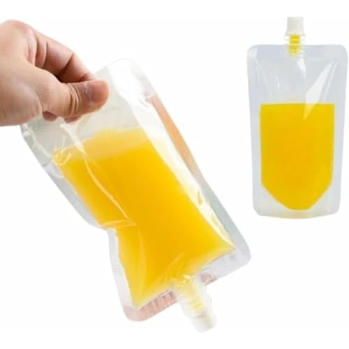 INECAR 個セット スパウトパウチ 透明 100 150 200 250 300 380 500 ドリンク用 パウチ 保存容器 飲み物用 ジュースパック 調味料 容器 ふた付 空容器 ジュース 自立 テイクアウト用 耐高温 冷凍パック 冷凍 詰め替え 注ぎ口付きパック 注む用具付 (200ML)