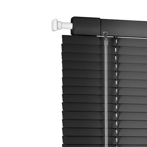 Persianas Venecianas Aluminio Sin Taladrar, Interior Persiana Veneciana Blackout Privacidad, Estor Venecianas Horizontales Ajustable Protector De Luz para Hogar Y Oficina(Negro)