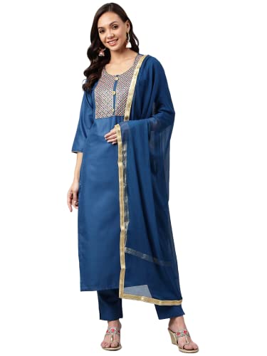 Image of ANNI DESIGNER Women's Cotton Blend Kurta with Pant & Dupatta