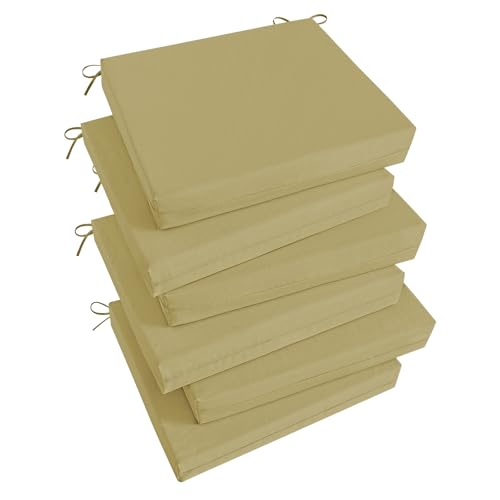 Image of Basic Beyond Outdoor Chair Cushions Set of 6, Square Corner Outdoor Cushions for Patio Furniture, Water Resistant Patio Chair Cushions with 2 Ties, 18.5x16x3, Khaki