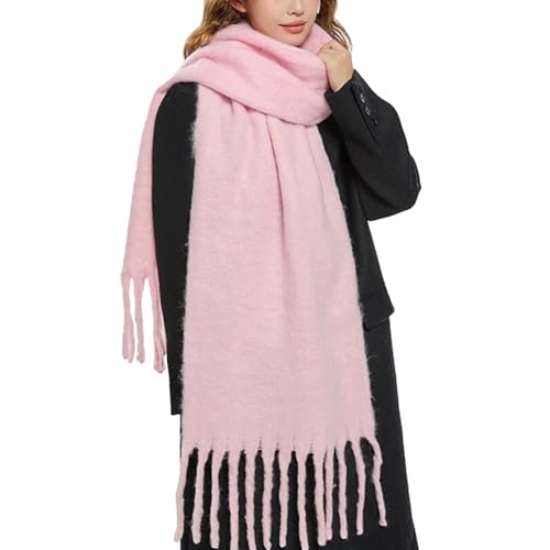 OUNIYA Großer, klobiger Schal, übergroß, flauschig, Wolle, dick, Winter, warm, Pink, Large
