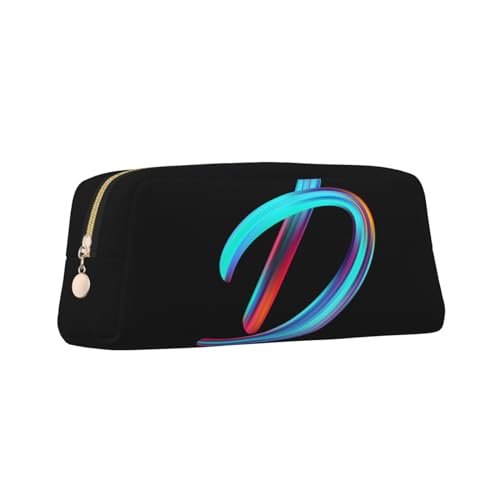 Image of Cute Initial Pencil Case for Kids Simple Leather Pencil Pouch for Boys Girls Letter Design Pencil Box Pen Bag Pencil Pouch Office Stationery Organizer, Rainbow Letter D