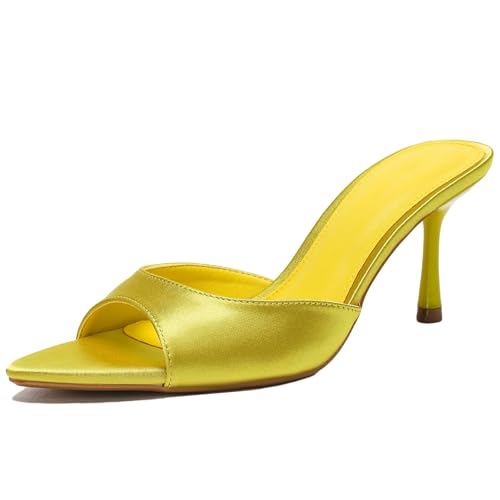 Women's Sexy Pointed Toe Stiletto Heel Mule Sandals Fashion Slip On Backless Non-Slip High Heel Dress Slide Sandals for Daily Casual Wedding Party (Yellow, Adult, Women, 4.5, Numeric, US Footwear Size System, Medium)