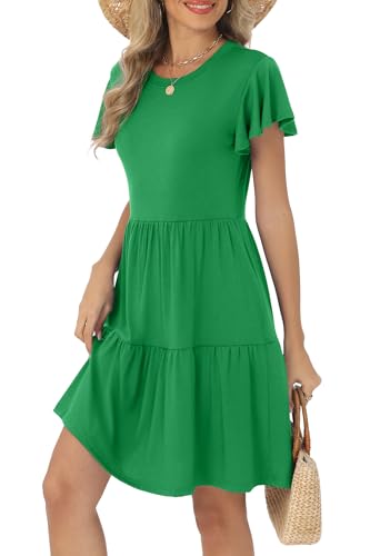 Image of HiMONE Summer Dresses for Women 2025 Vacation Sundresses Ruffle Sleeve Boat Neck with Pockets A Line Casual Dress XS-2XL