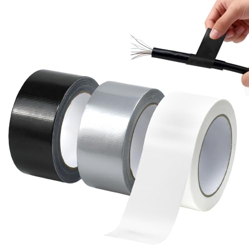 Ulluthu 3 Rollos de Cinta Americana Extrafuerte, Cinta Blindada 50mm x 20m, Cinta Adhesiva Textil Resistente Impermeable para Reparar, Fijar, Agrupar, Reforzar y Sellar(Gris, Negro, Blanco)