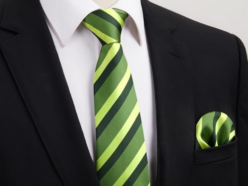 Image of HISDERN Mens Ties Set Stripe Plaid Ties for Men and Pocket Square Cufflinks Formal Silk Necktie Wedding Business