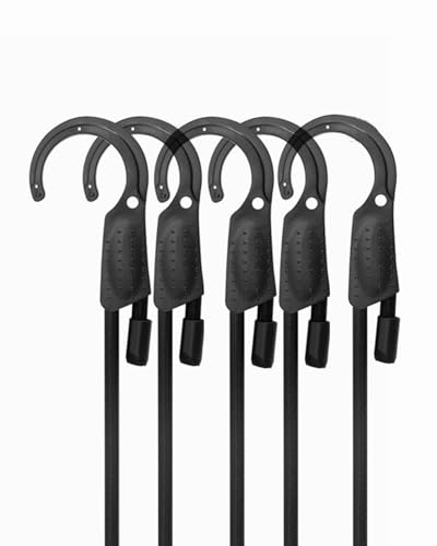 Image of 60 inch Adjustable Bungee Cords with Hooks, Flexibly Adjust from 6.5 inch to 60 inch, Black Bungee Straps with Superior Elasticity & UV Resistance, Perfect for Cargo, Camping, Tents, Bike, Luggage, etc (5 Pcs)
