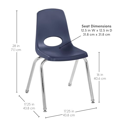 Image of FDP 16 inch School Stack Chair,Stacking Student Seat with Chromed Steel Legs and Swivel Glides for Classroom, Homeschool or Office - Navy (2-Pack), 13049-NV