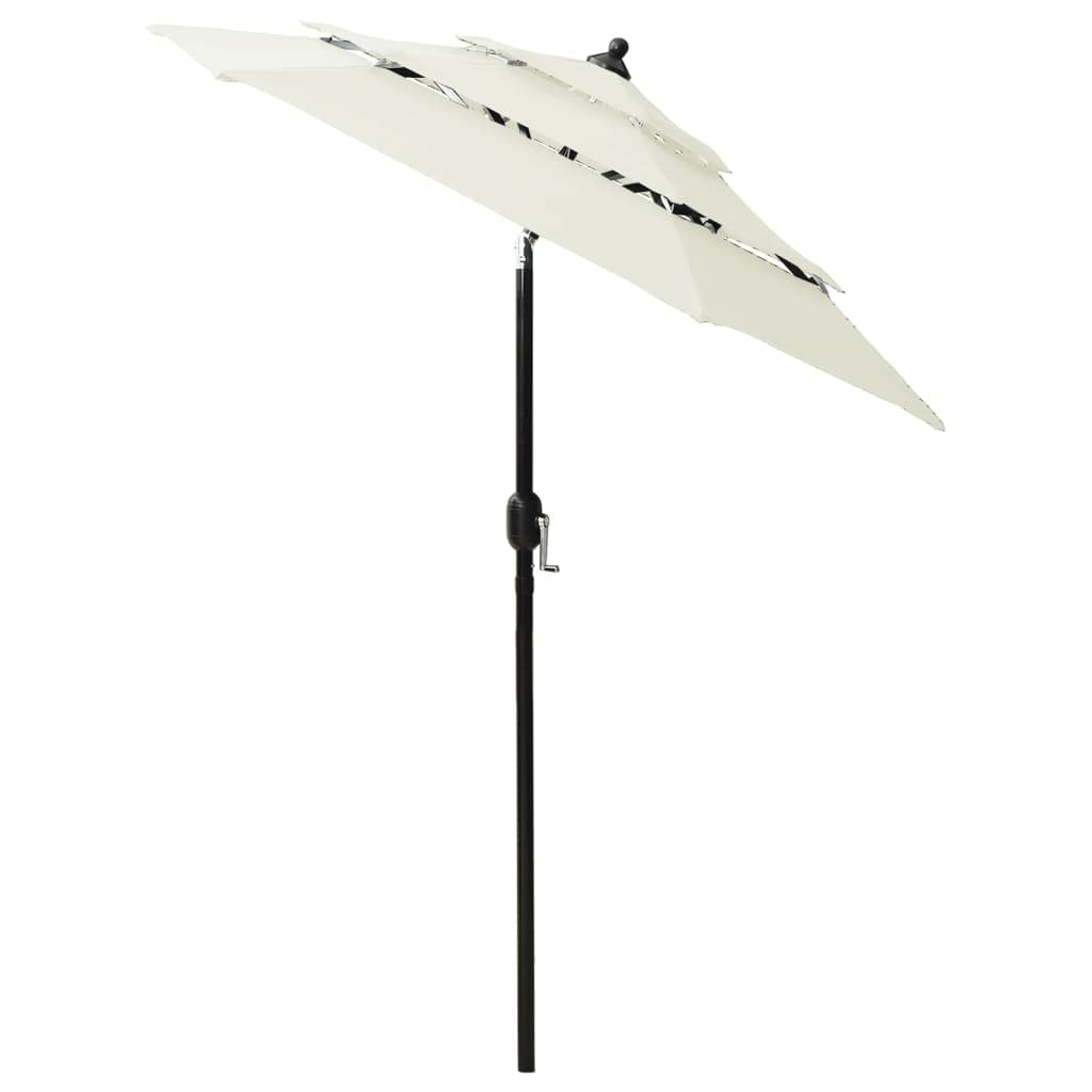 3-warstwowy parasol przeciwsłoneczny z aluminiowym prętem w kolorze piasku, 2 m, odporny na promieniowanie UV parasol ogrodowy z korbą i funkcją składania na taras, stabilna ochrona przed