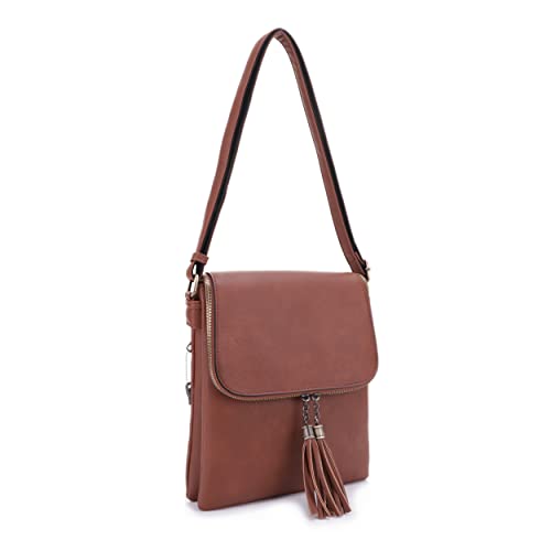 JESSIE & JAMES Cheyanne Concealed Carry Crossbody Bag with Lock and Key Tassel- Brown