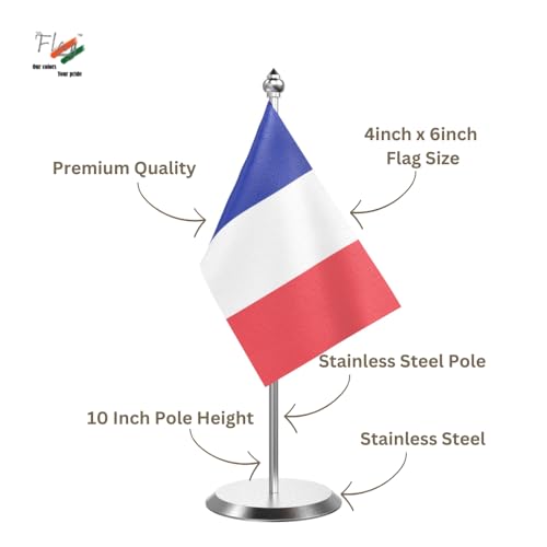 Image of The Flag Company Country Table Flag Single Stainless Steel Stand for Home and Office Desk,Conference (France)