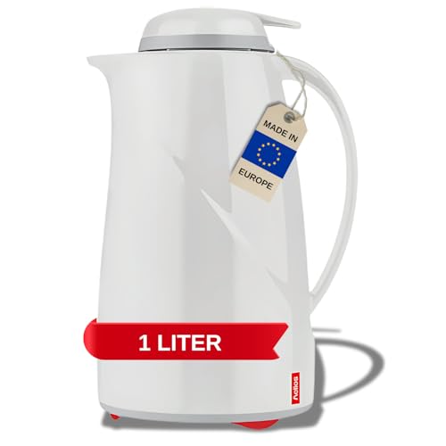 Helios Wave Push Thermoskanne Weiß 1L – 6h heiß - Hält Getränke warm & kalt - Einfache Einhandbedienung - Spülmaschinenfest – Ergonomischer Griff