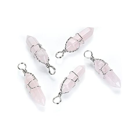 16pcs Adabele Natural Pink Rose Quartz Healing Gemstone Pendant Bullet Shape Spike Point Drop Beads for Jewelry Craft Making G2P-E6 Cover