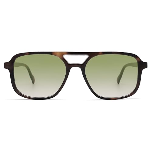 Image of SOJOS Retro Aviator Sunglasses for Women Men,Trendy Rectangle Womens Mens Shades Sun Glasses SJ2202 Leopard Green Grading