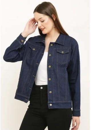 Classic Denim Jacket for Women, Blue, Button Front, Long Women Sleeve, Casual Wear-picture-56