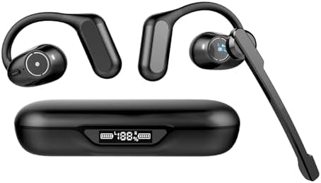 BANIGIPA Open Ear Headphones w/Detachable Boom Mic, Bluetooth 5.4 Headset w/Noise Canceling Microphone, True Wireless Earbuds w/Charging Case for Working, Lightweight & Mute, Multipoint Connection