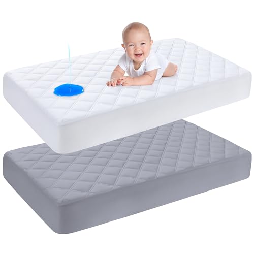 Image of Yoofoss Waterproof Crib Mattress Protector 2 Pack, Quilted Crib Mattress Pad Cover Ultra Soft and Breathable, Machine Washable Toddler Mattress Protector for Standard Baby Crib Size 52''x28''